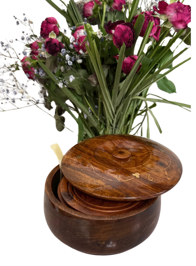 Handcrafted Wooden Tea Mate – Brass Carving Tray with Glass Holders